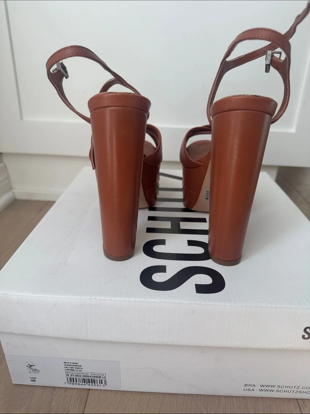 SCHUTZ Brown Leather Platform Sandals with Ankle Strap